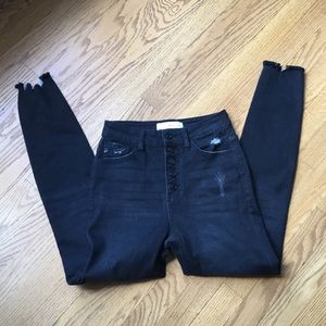 KANCAN BLACK HIGH RISE DISTRESSED JEANS